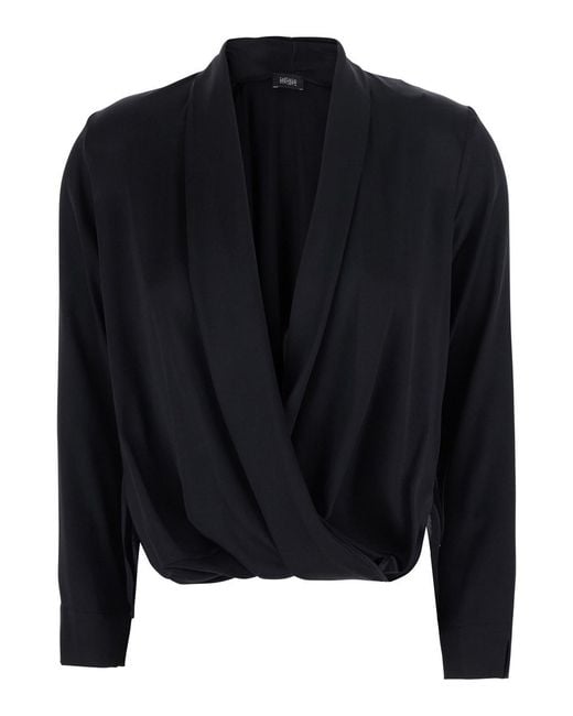 Le Plain Blue Georgette Blouse With Long Sleeves And V-Neck