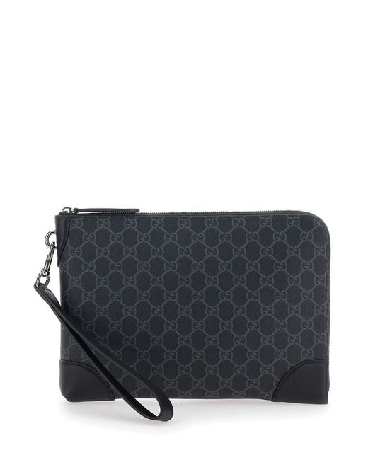 Gucci Black Clutch Bag 'Gg Suprime' With Leather Details For for men