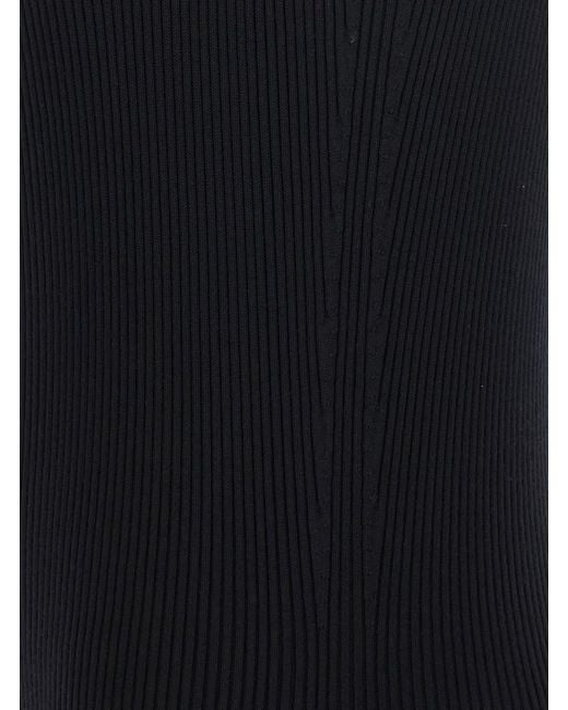 Rick Owens Black One-Shoulder Rib Knit Dress With Playful Side Vent