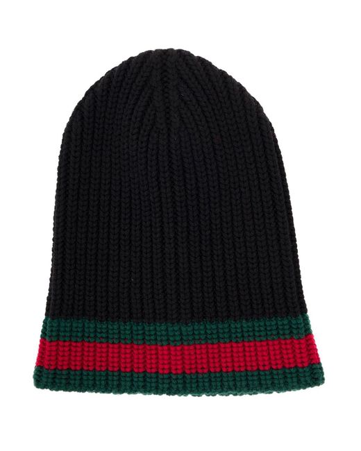 Gucci Black Men's Wool Hat With Web Detail for men