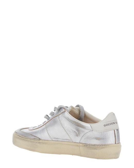 Golden Goose Deluxe Brand White 'Soul-Star' Metallic Sneakers With Logo Lettering On The Back And On The Tongue
