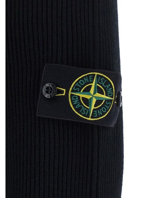 Stone Island Blue Sweater With High Collar And Logo Patch On The Sleeve for men