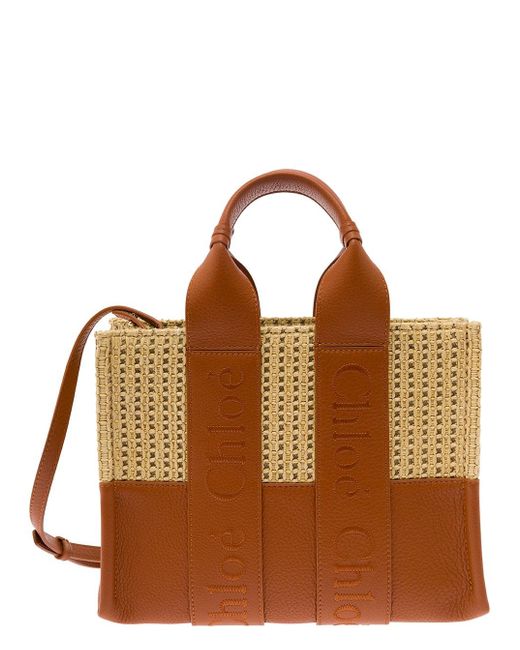 Chloé Brown 'Woody Small' Tote Bag With Logo Embroidery