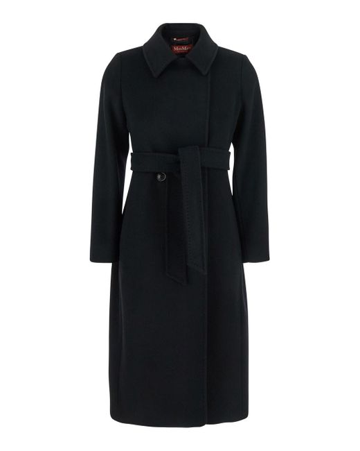 Cappotto 'Ecollag' Con Colletto Con Bottoni E Cintura I di Max Mara in Black