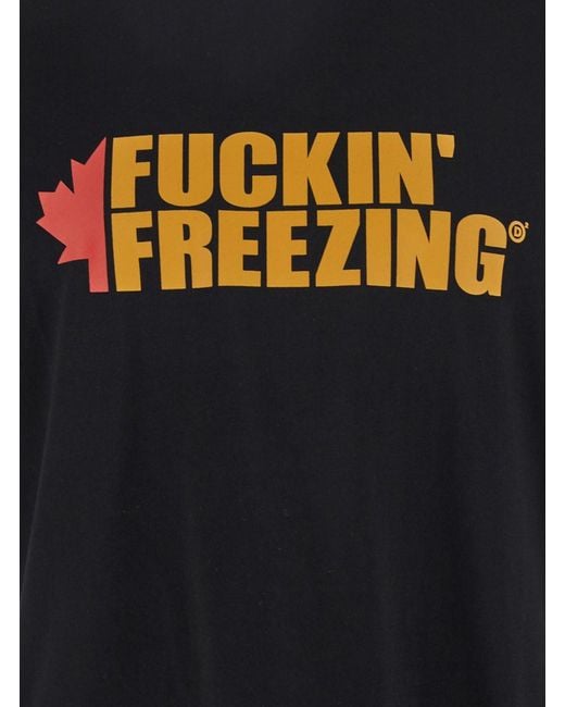 DSquared² Black Crewneck T-Shirt With Print On The Front And Logo Lettering On The Rear for men