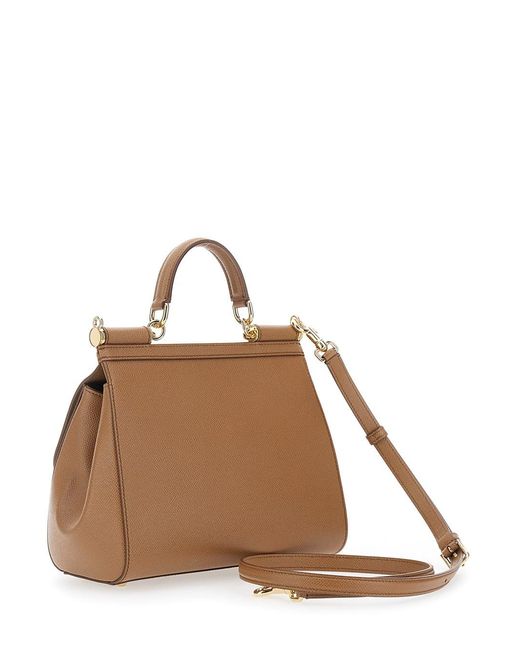 Dolce & Gabbana Brown 'Sicily' Medium Handbag With Adjustable And Removable Shoulder Strap And Logo Plaque On The Front