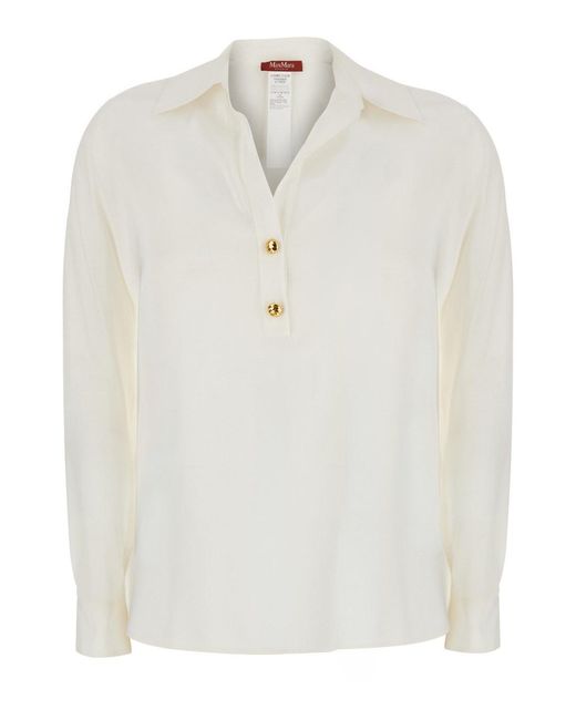Max Mara White Mstaia Shirt With Collar And Long Sleeves
