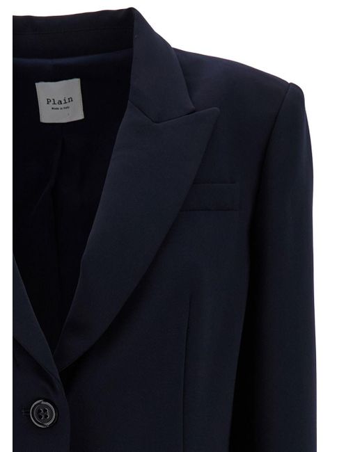 Plain Blue Single-Breasted Jacket With Buttons