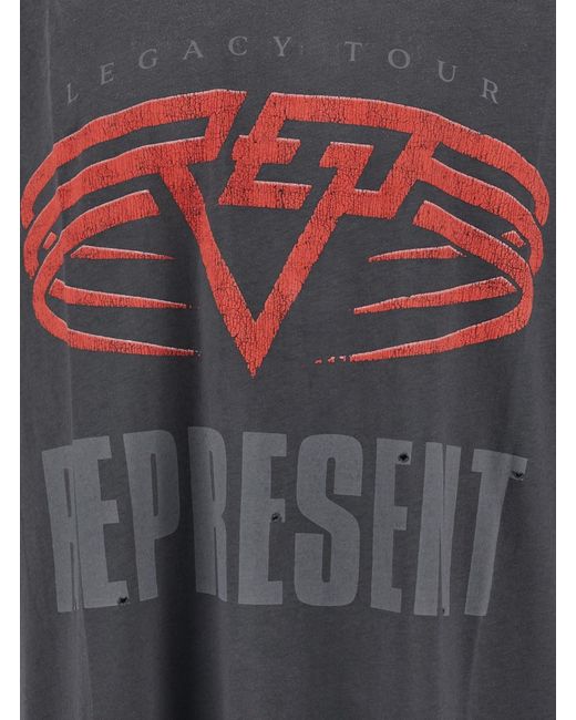 Represent Gray Crewneck T-Shirt With Logo Print for men