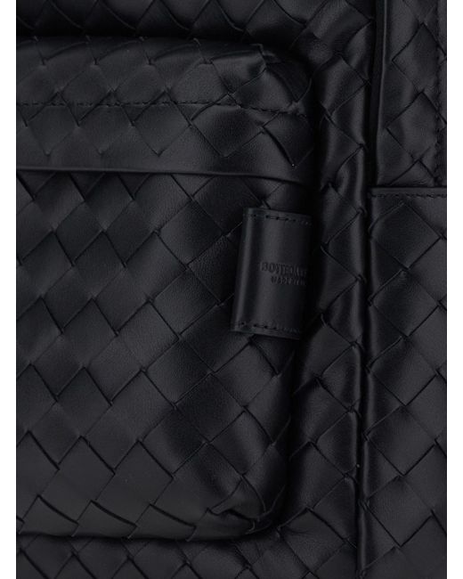 Bottega Veneta Black Small Backpack With Zip Pocket On The Front And Intreccio Motif