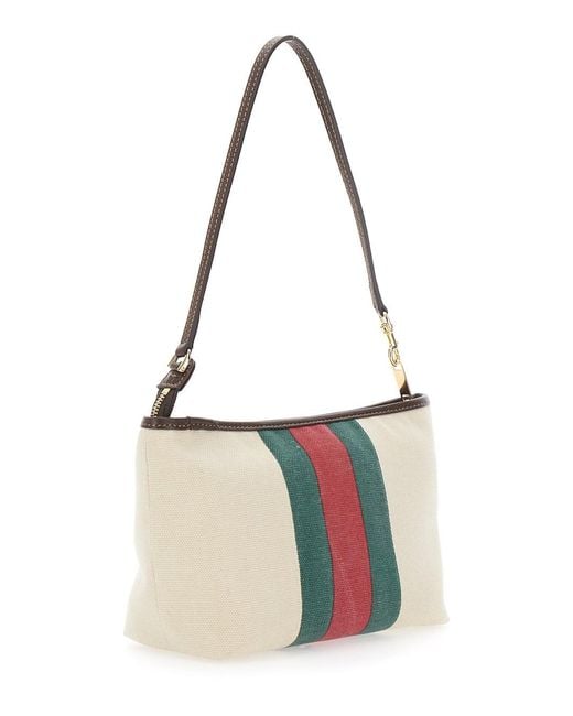 Gucci White Shoulder Bag With Web Detail And Logo Plaque
