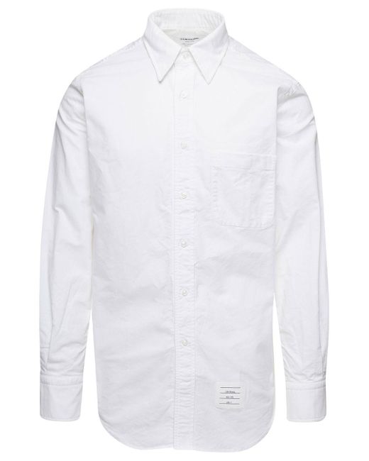 Thom Browne White Shirt With Pointed Collar And Logo Patch for men