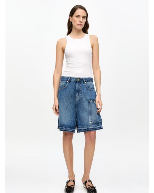 Ganni Blue Denim Shorts With Vintage Effect