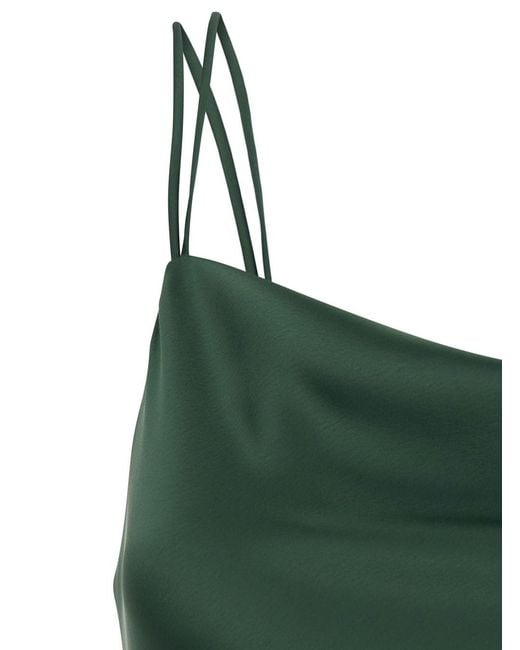Le Plain Green Long Dress With Thin Straps And Pendants On The Back