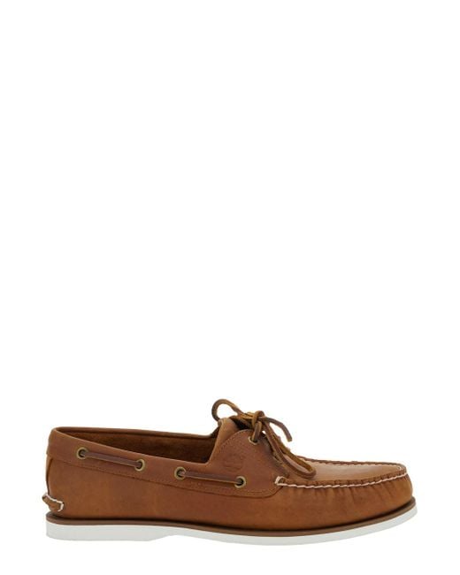 Timberland Brown Loafers With Bow Detail On The Front And Embossed Logo On The Side for men