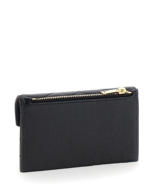 Saint Laurent Black Card Holder Cassandre Crocodile-Embossed Calf Leather Accessory