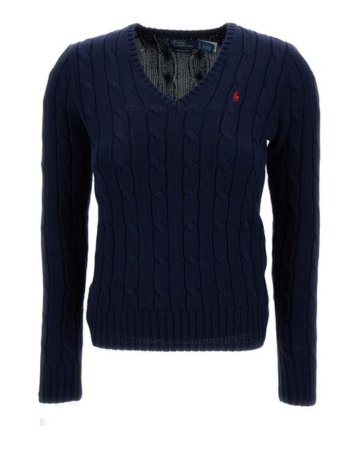 Polo Ralph Lauren Blue 'Kimberly' Cable-Knit Pullover With Pony Embroi