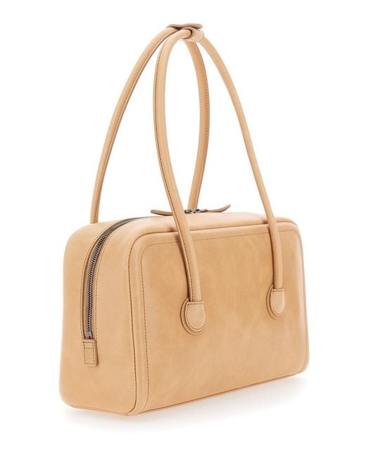 MARGE SHERWOOD Natural 'Soft Boston' Small Shoulder Bag With Logo Letteri