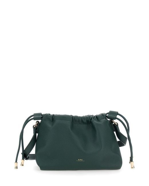 A.P.C. Green 'Ninon Mini' Crossbody Bag With Drawstring Closure And Embossed Logo Lettering On The Front