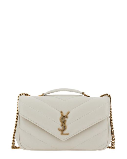 Saint Laurent Gray 'Loulou Small' Shoulder Bag With Front Logo Plaque