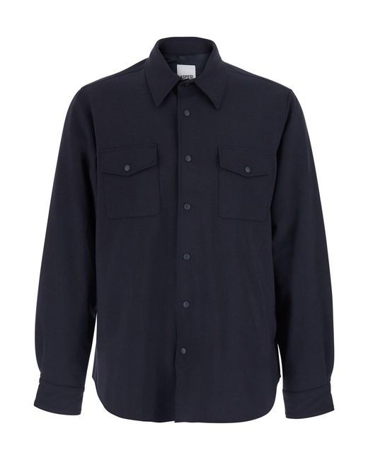Aspesi Blue Double Shirt With Classic Collar And Long Sleeves for men