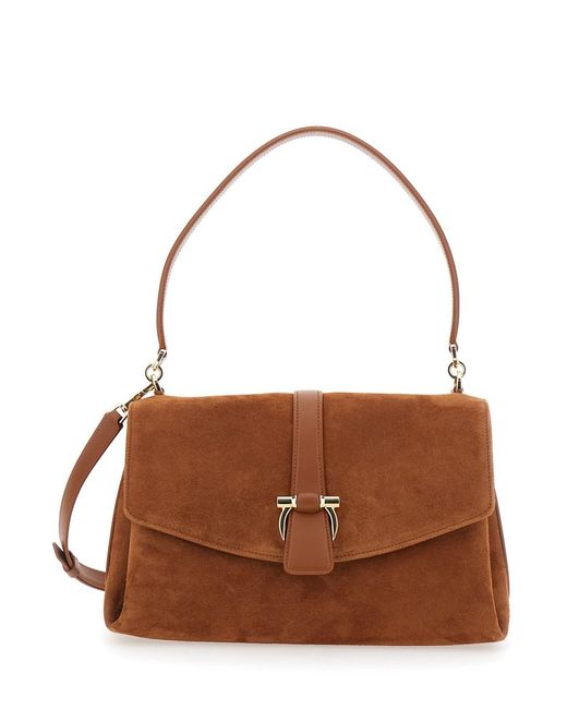 Ferragamo Brown Crossbody Bag With Adjustable And Removable Strap And Closure With Gancini Plaque
