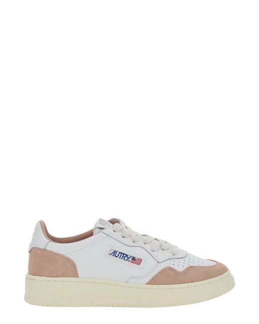 Autry White 'Medalist' Low Top Sneakers With Logo Patch On The Tongue