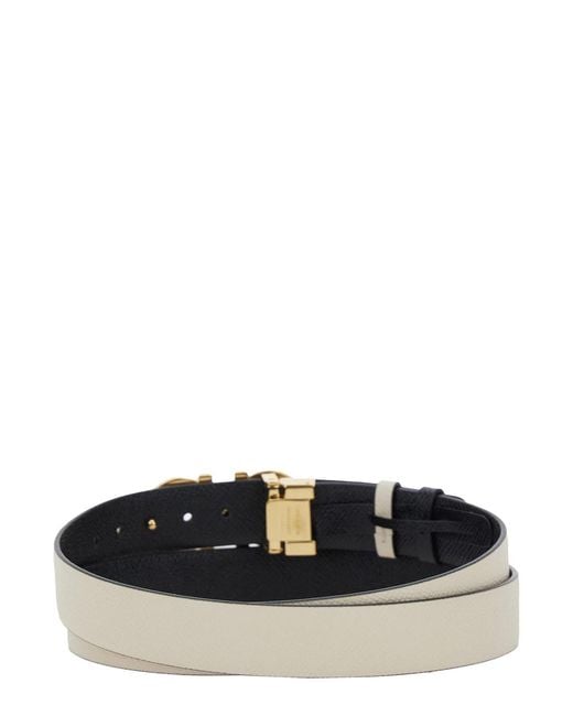 Ferragamo White Belt With Gancini Buckle With Logo Lettering