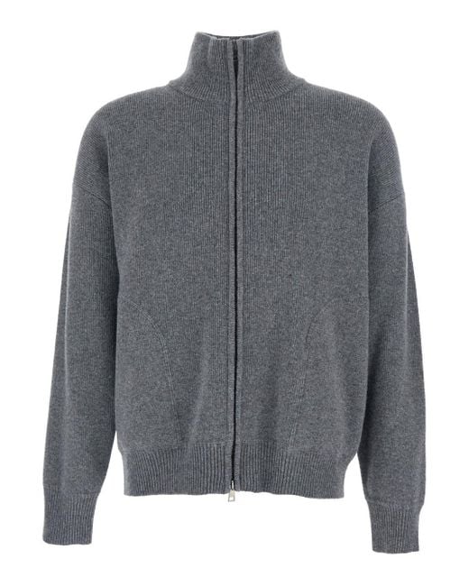 Roberto Collina Gray Sweatshirt With Dropped Shoulders And Front Zip C for men