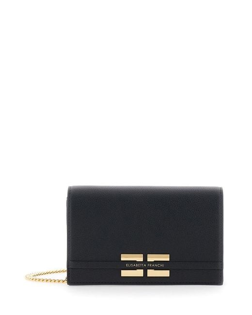 Elisabetta Franchi Gray Clutch With Logo Lettering On The Front And C