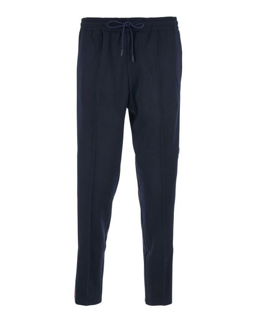 Gucci Blue Pants With Elastic Waist And Drawstring And Web Detail On T for men