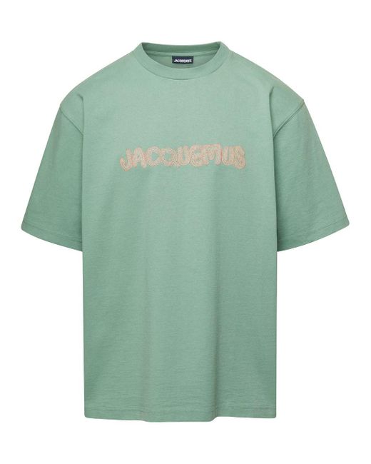 Jacquemus Green 'raphia' T-shirt With Front Logo Embroidery In Cotton Man for men