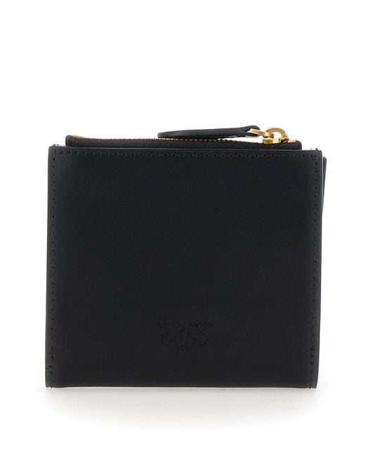 Pinko Black Leather Wallet With Love Birds Buckle