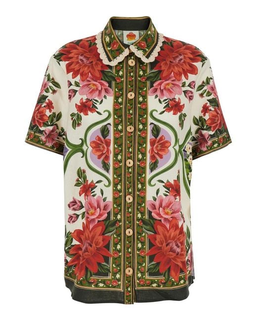 Farm Rio Red Shirt Wonder Linen Blend