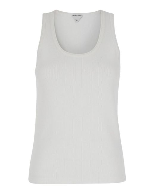 Bottega Veneta White Ribbed Tank Top With U Neckline