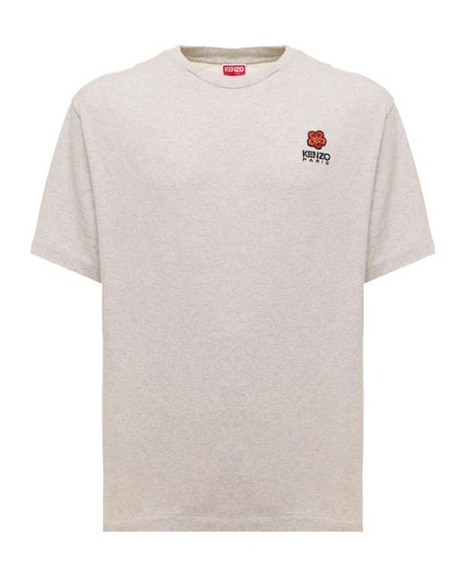 KENZO White Crest Melange Cotton T-Shirt With ' Logo Patch for men