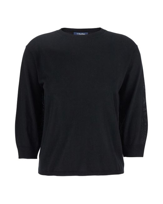 Maglia Girocollo Con Maniche A Tre Quarti di Max Mara in Blue