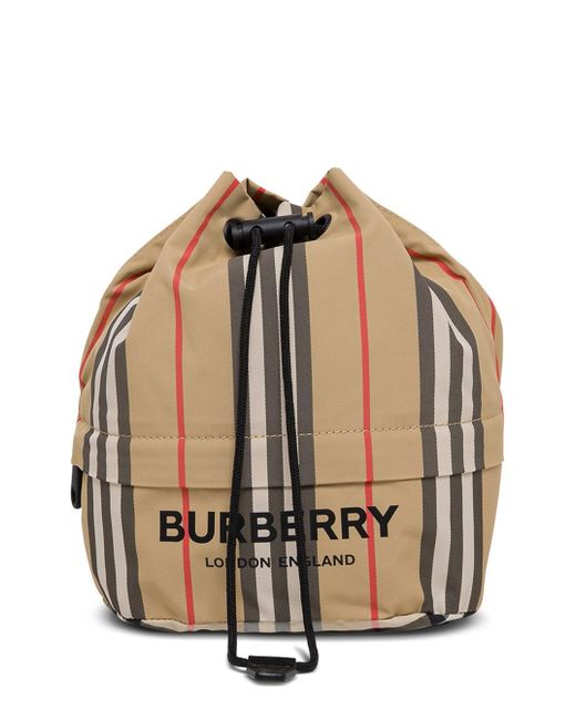 Burberry Brown Icon Stipe Handbag With Logo