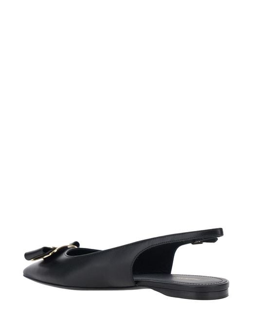 Ferragamo Black 'Zelmi' Slingback Ballet Shoes With Logo Plaque On The Front