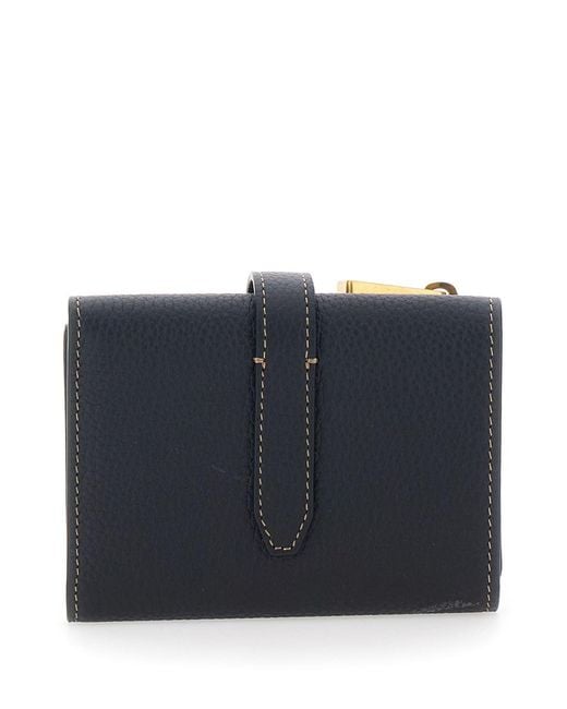 Tod's Blue Wallet With T Plate On The Front