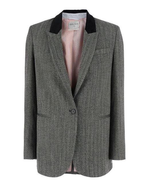 Forte_forte Black Blazer With Striped Velvet Collar And Chevron Details