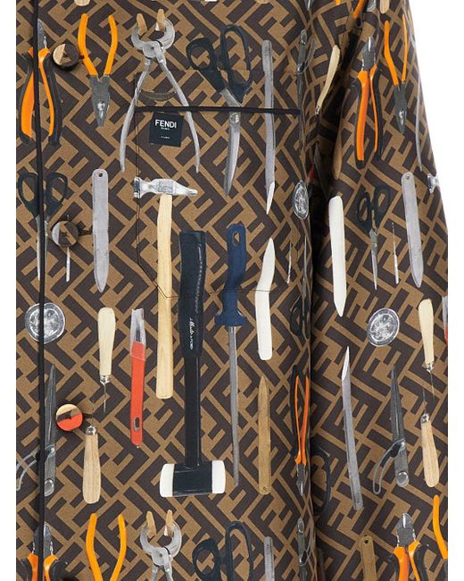 Fendi Brown Multicolores All-Over Tools Print Shirt for men
