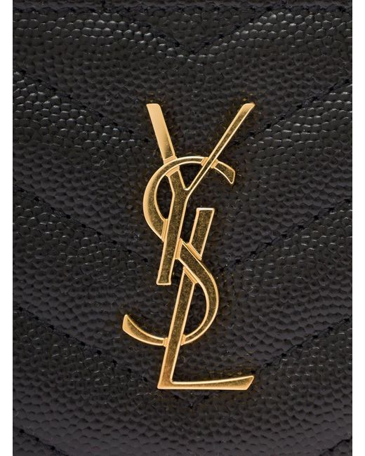 Saint Laurent Black Logo Plaque Leather Card Holder