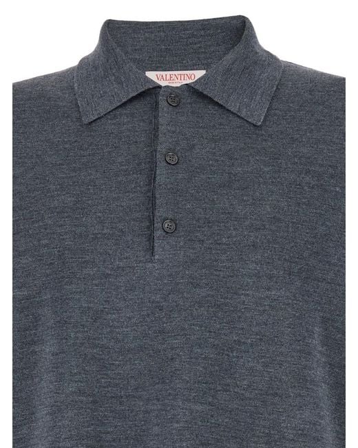 Valentino Blue Polo Shirt With Classic Collar And Long Sleeves for men