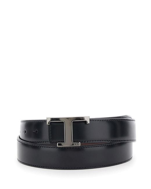 Tod's Gray Belt With Adjustable Buckle Closure And T Logo Plaque for men