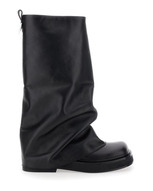 The Attico Black Robin Boots With Square Toe And Logo Plate On The Back