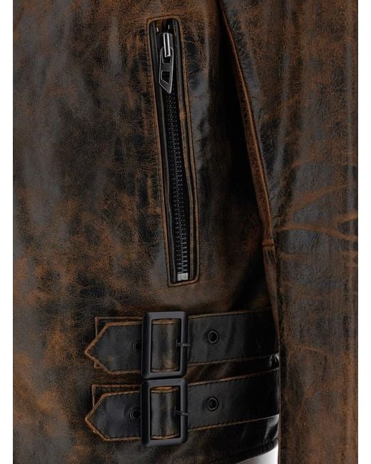 DIESEL Black 'L-Eon' Biker Jacket With Classic Wide Lapel And Distress for men