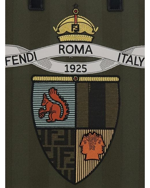 Fendi Black Shopper With Vertical Stripes Motif And Club Patch On The Front for men