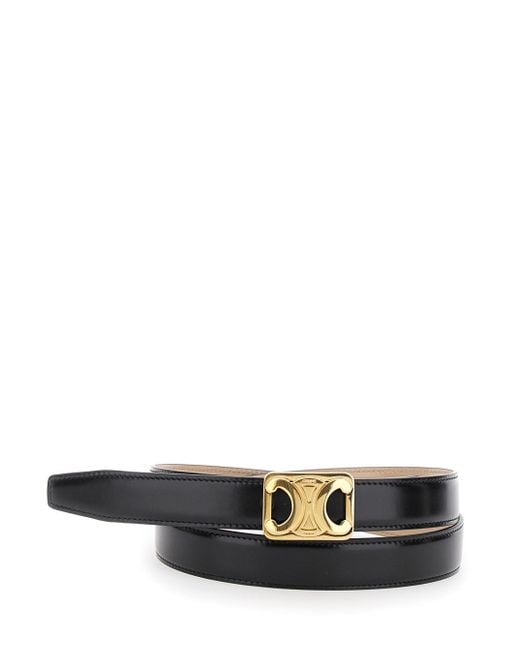 Céline White Reversible Belt With Triomphe Buckle