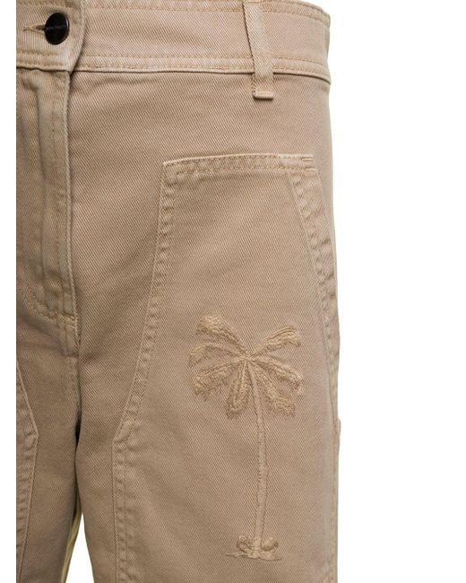 Palm Angels Natural Embroidered Straight-Leg Trousers